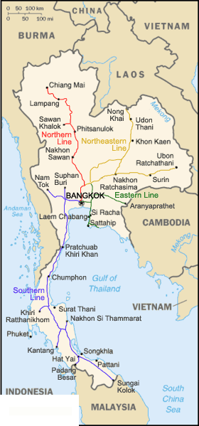 Схема железных дорог Таиланда 